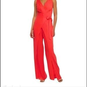London Style Collection Sleeveless V neck Jumpsuit Sz 18 Passion Tie Dye Red NWT